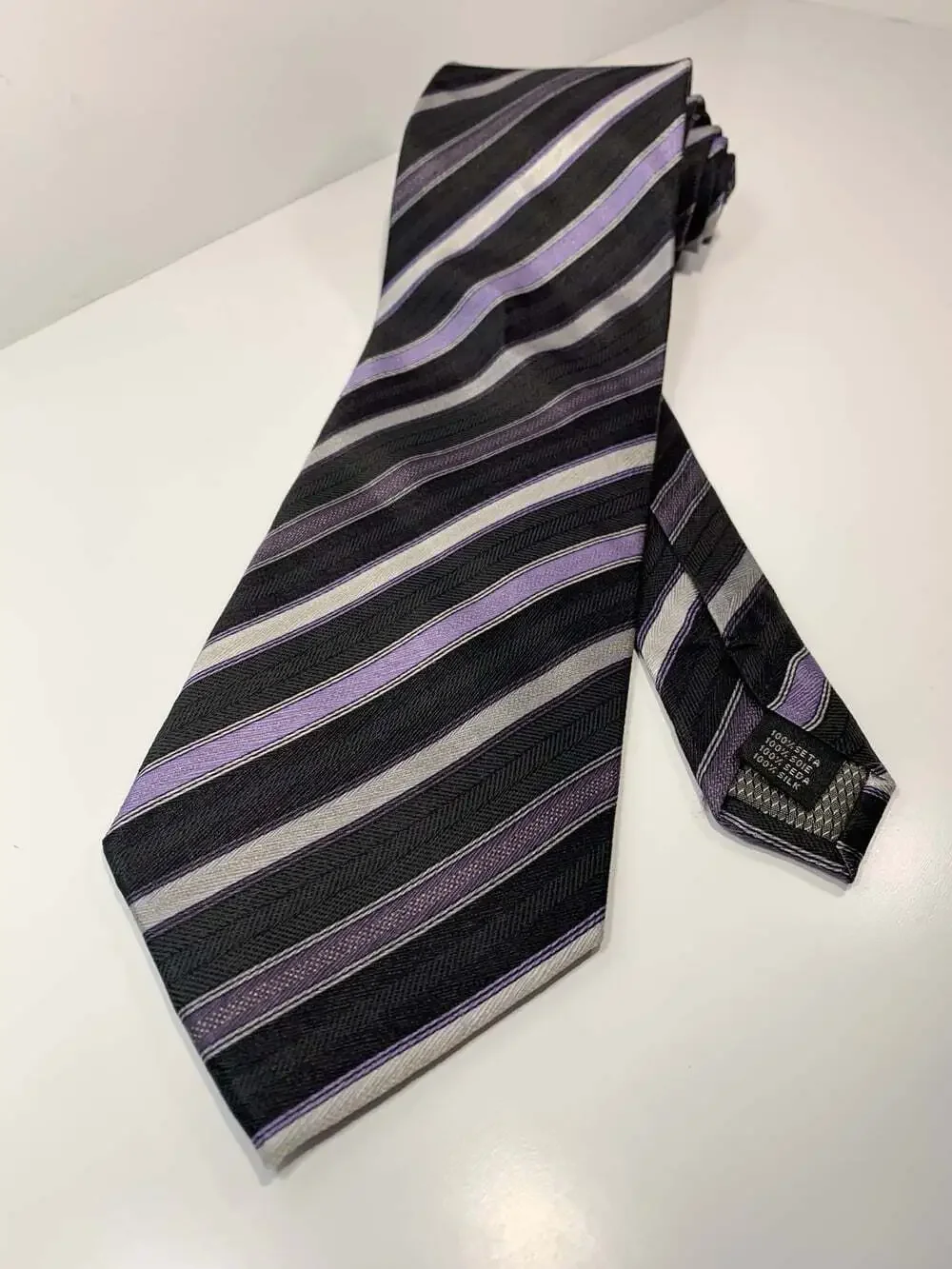 Rep Tie silk Alexander Julian black purple silver men’s neck tie